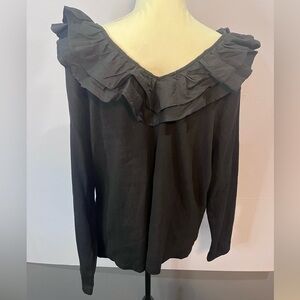 Dolan Anthropologie Black Ruffled V-Neck  Top NWOT Size 3X
